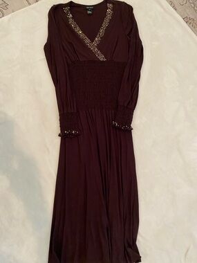 Lauren Ralph Lauren Embellished V‑Neck Maxi Dress in Burgundy